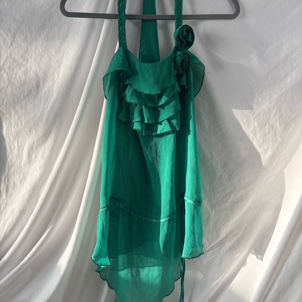 Y2K Emerald Green Ruffle Top - Picture 7 of 7